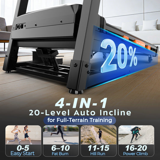 Famistar T90 | 2026 Latest Treadmill for Home Use | All-In-One Electric Treadmill with 20% Auto Incline, LCD monitor, Smart Compact Foldable Running Machine