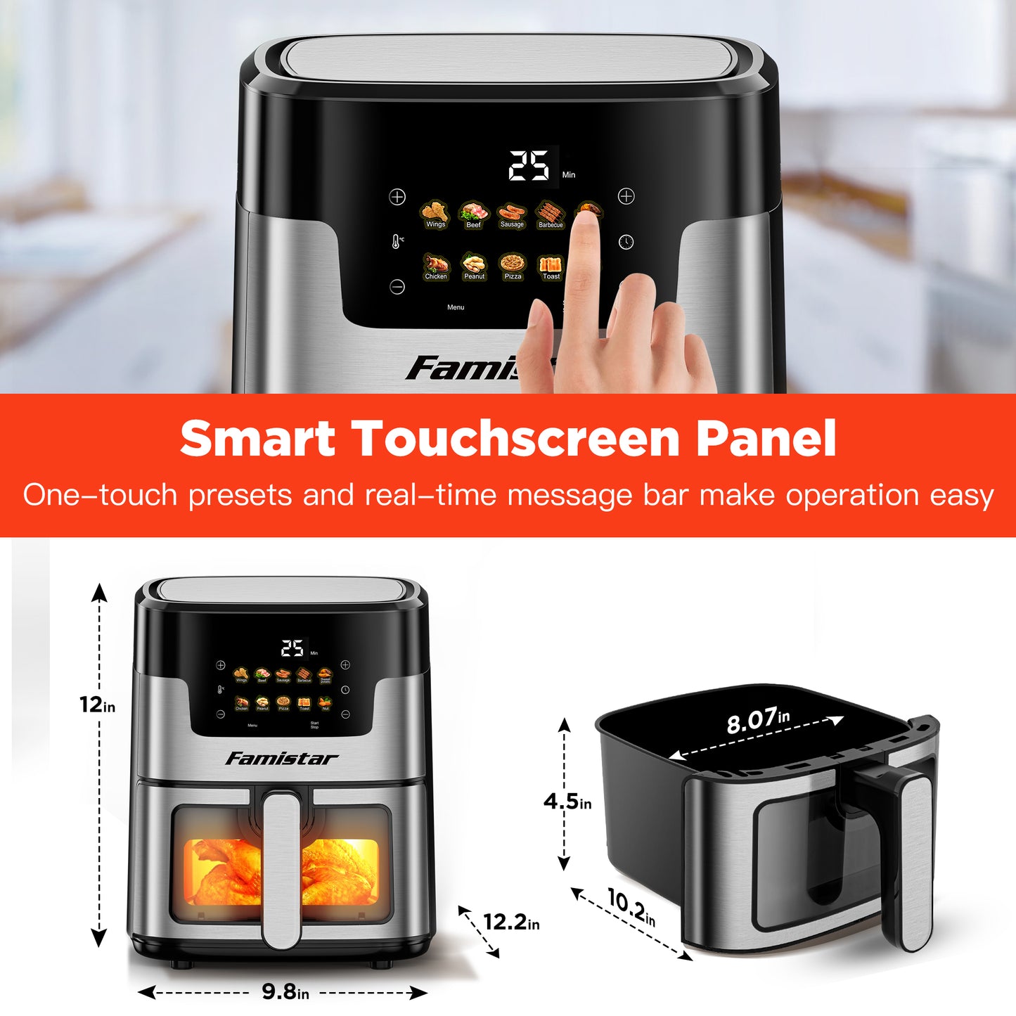 Air Fryer, 7.5QT Air Fryer Oven Oilless Cooker, 10-in-1 Hot Air Fryers with Digital LED Touch Screen, 10 Preset Cookings, Dishwasher-Safe Basket, Including Air Fryer Paper Liners 100PCS