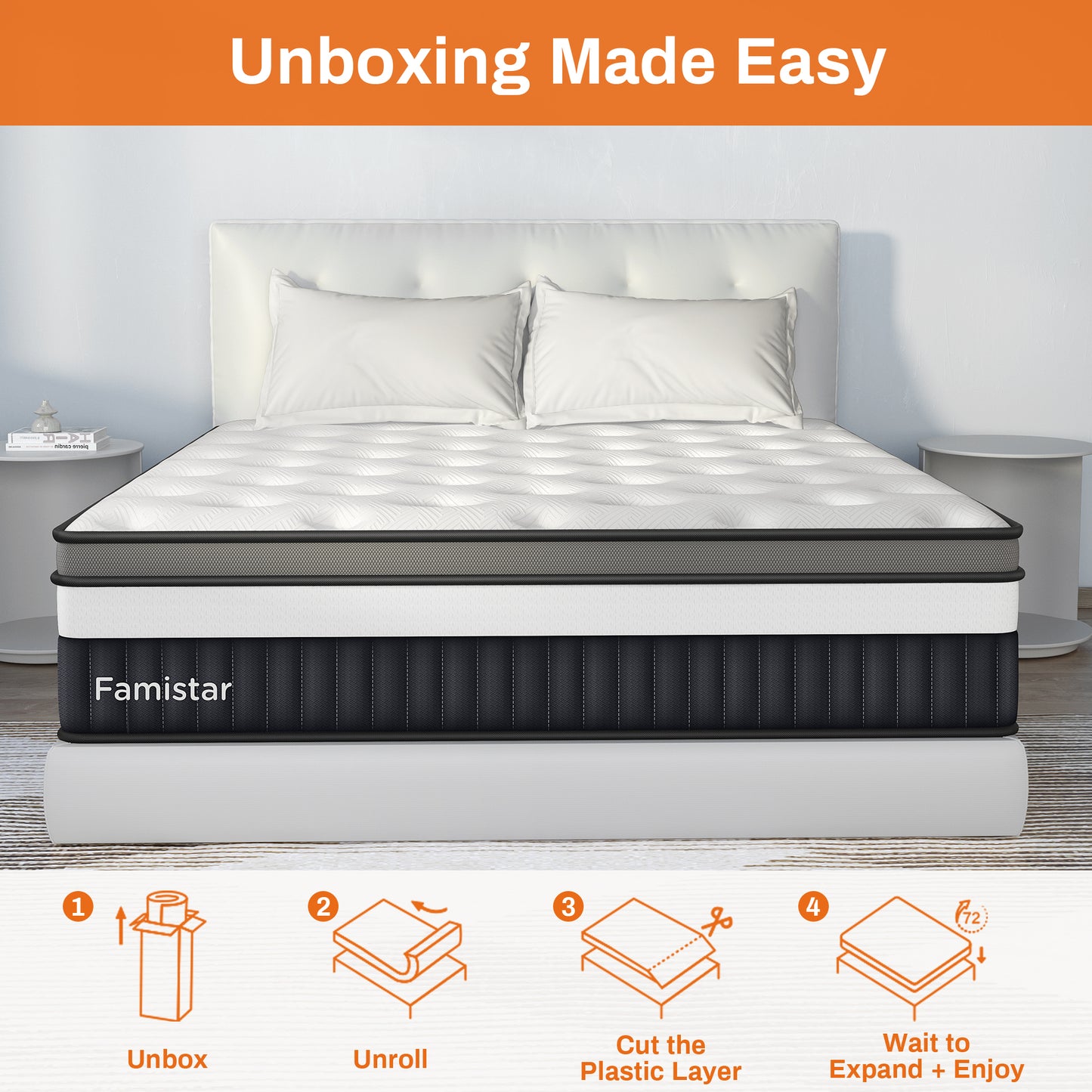 King Mattress, Famistar 14 Inch Memory Foam Mattress King Size, Innerspring Hybrid King Bed Mattress in a Box Medium Firm with Motion Isolation & Strong Support & Pressure Relief, CertiPUR-US