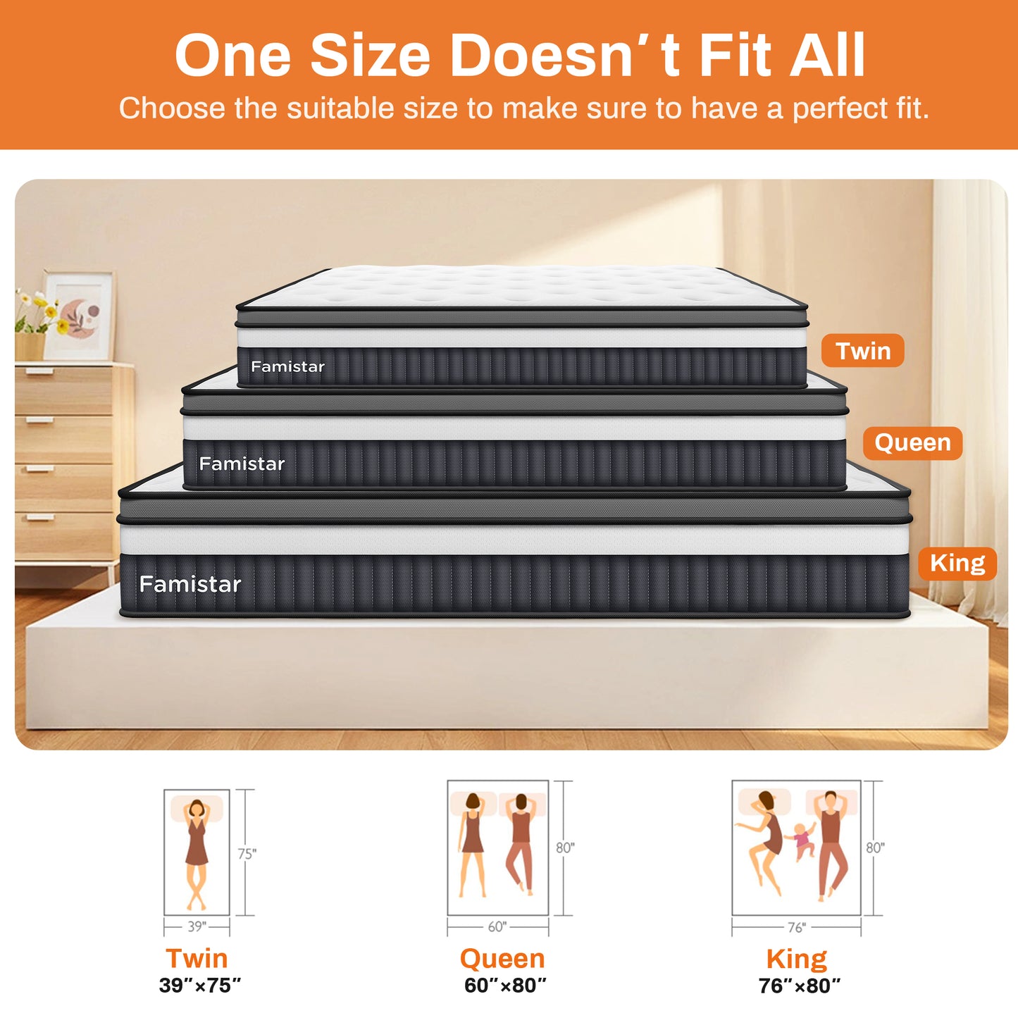 King Mattress, Famistar 14 Inch Memory Foam Mattress King Size, Innerspring Hybrid King Bed Mattress in a Box Medium Firm with Motion Isolation & Strong Support & Pressure Relief, CertiPUR-US