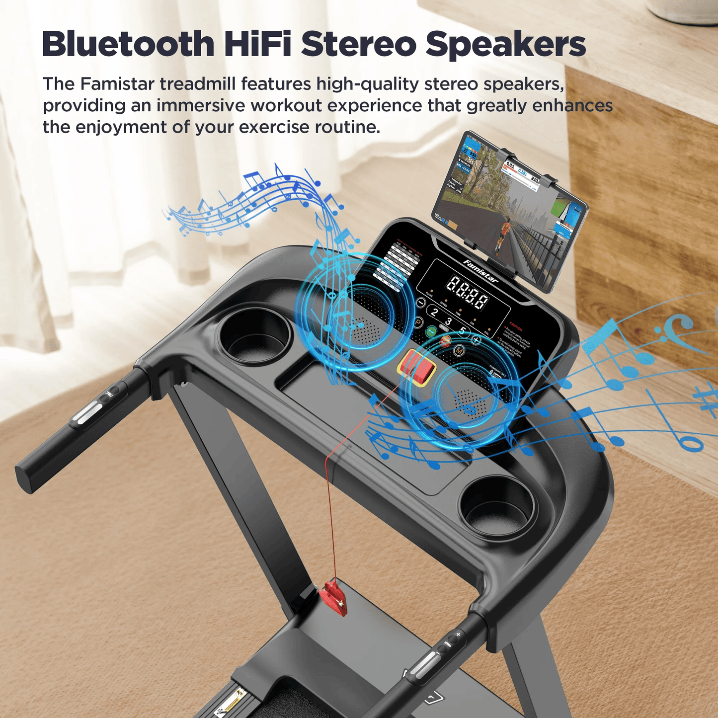 【Beginner Series】Famistar Folding Treadmill with Incline & App Control – 2.6HP for Home, 7.5MPH, HiFi Bluetooth Speakers