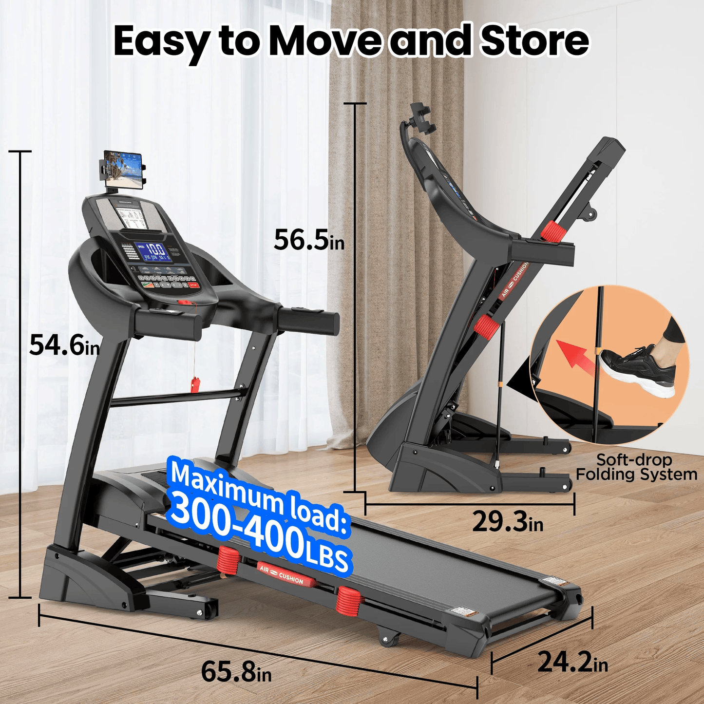 New Bundle! Famistar T532 Smart Folding Treadmill with 360° Rotating Cooling Fan & Convertible Phone/Tablet Holder + Knee Strap| 5.1HP Brushless Motor, Auto Incline, Compact Design, 3-Speed Adjustable Airflow