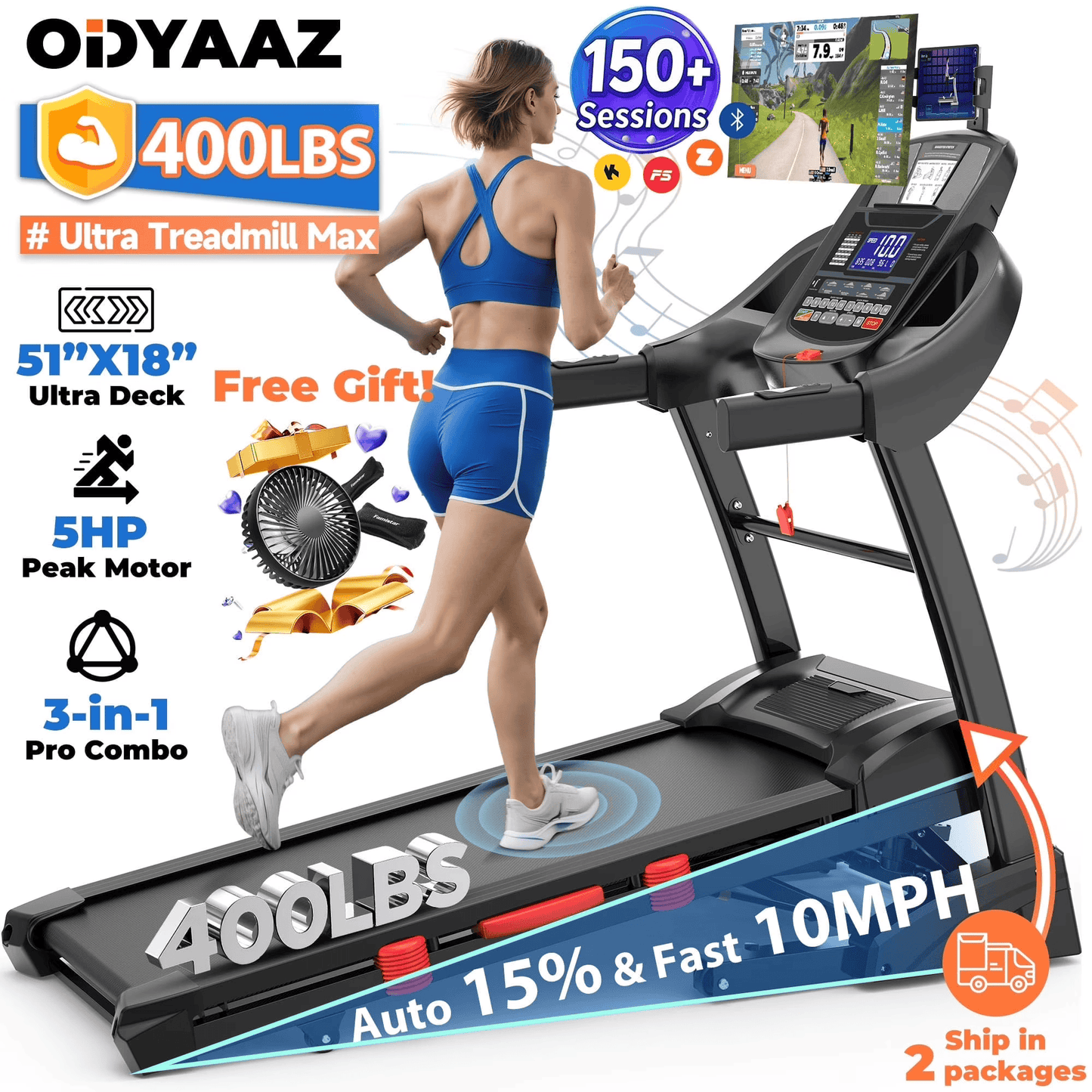 Upgraded! Bundle: Famistar T532 Smart Folding Treadmill with Clip-On Cooling Fan | 5.1HP Brushless Motor, Auto Incline, Bluetooth, Compact Design + 3-Speed Adjustable Airflow Fan Bundle
