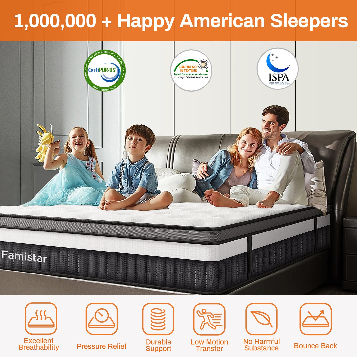 Famistar 14 inch King Hybrid Mattress – Memory Foam & Spring, Medium Firm with Strong Support & Pressure Relief, CertiPUR-US
