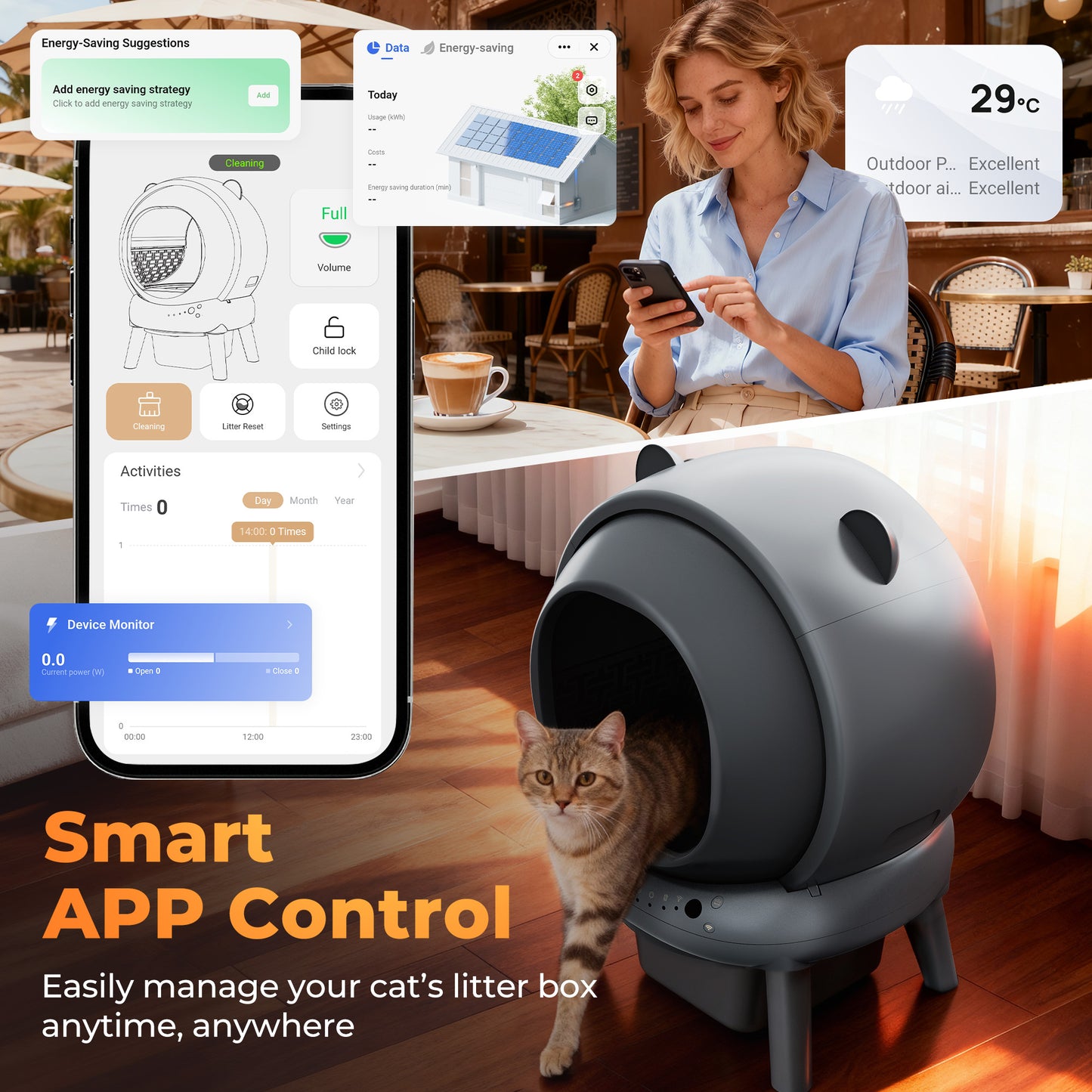 Famistar All-In-One Smart Self-Cleaning Cat Litter Box (100+15L Large), Mat & 2-roll set of Liners included – Automatic, App-Controlled & Safe for Kittens