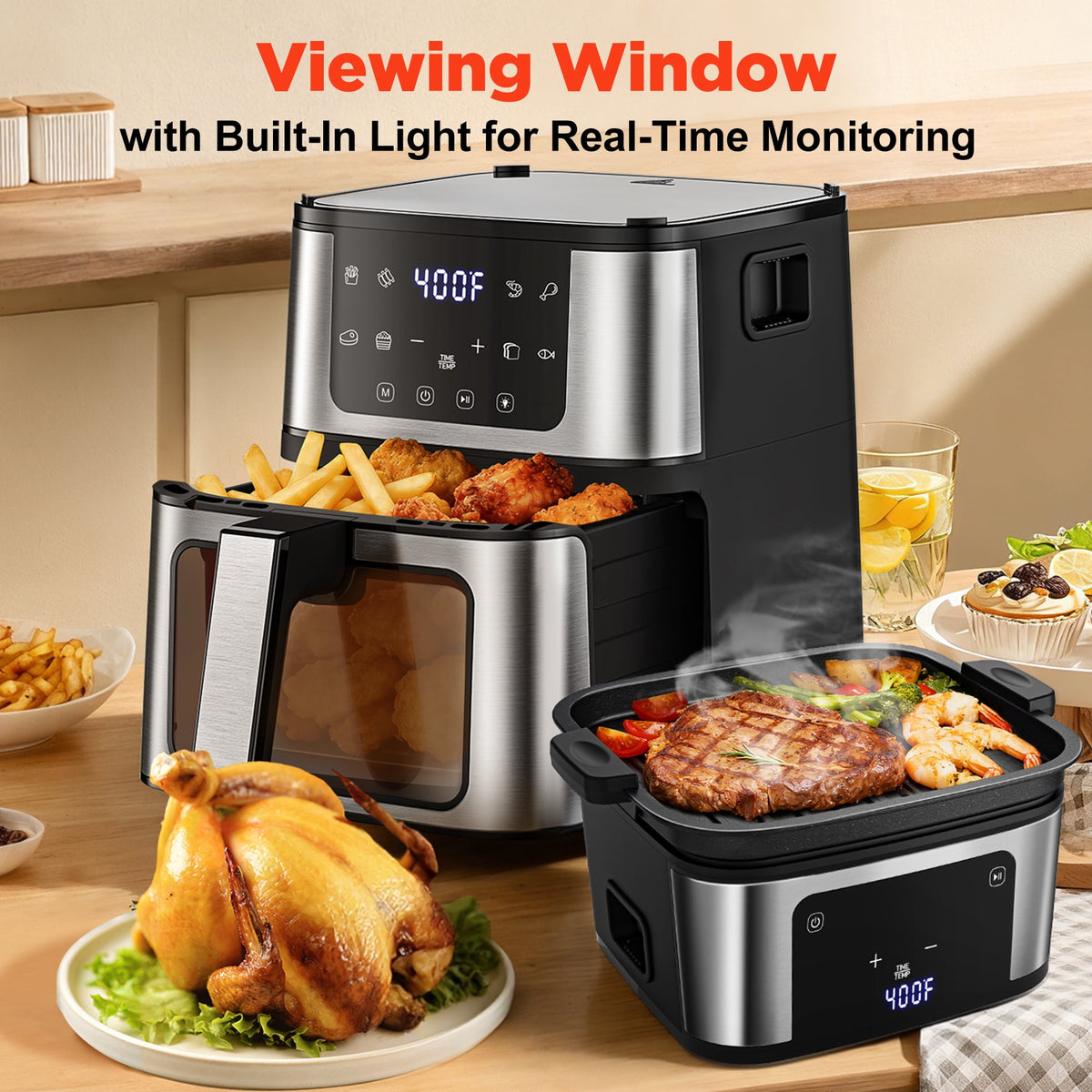 Famistar Air Fryer Oven With Grill,8-in-1 7.5Qt Multifunction Air Fryer, Digital LED Touch Screen,Nonstick Dishwasher-Safe Basket,95% Less Oil,100Pcs Liner