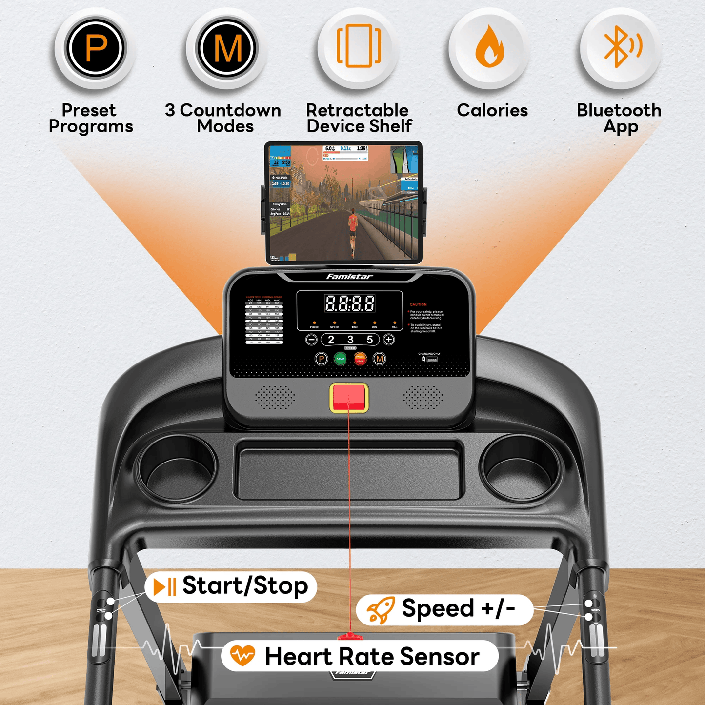 300LBS Capacity Portable Treadmill, Free Training Classes with APP, 64+3+3+1 Programs, Air damping System, 7.5MPH Jogging Walking Exercise Machine