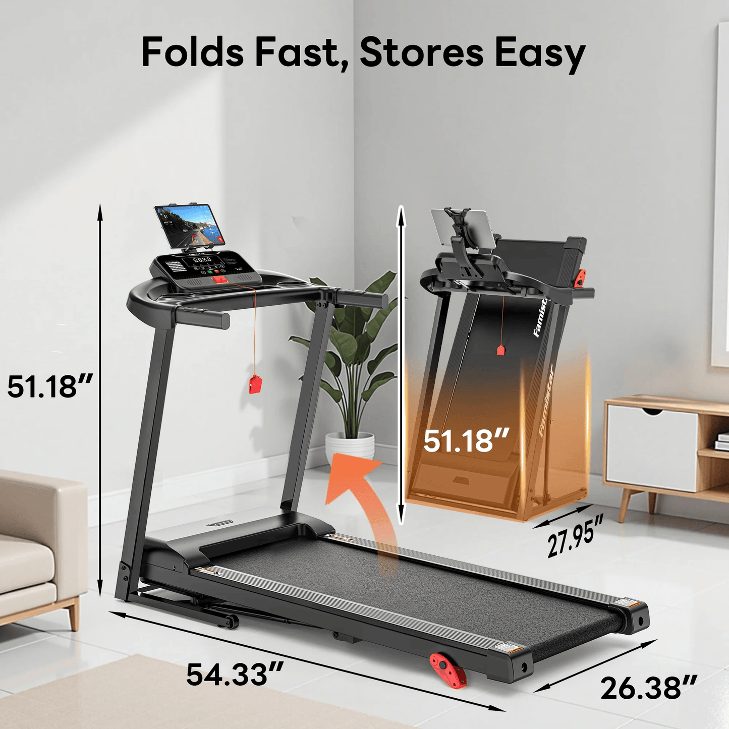 3HP 300lb Capacity Treadmill with 64+3+4 Program, 3 Adjustable Incline, Folding Treadmill for Home Running & Jogging, 10MPH Speed, HiFi Bluetooth Speakers