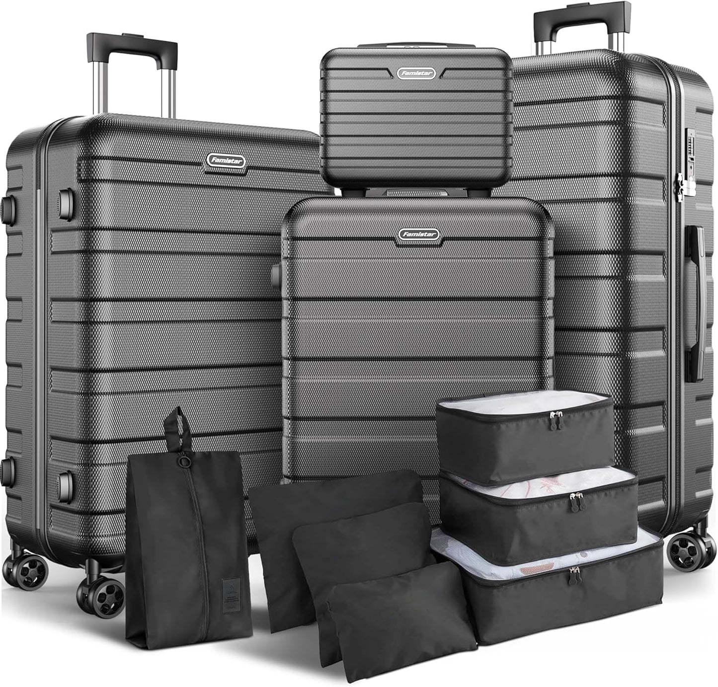 Newly-arrived! $98.99 Time-limited Offer! 11-Piece Luggage Set, Durable ABS Hard Case Suitcase Set with Spinner Wheels, Combination Lock, Lightweight Carry On Suitcase for Travel, Adjustable Handle