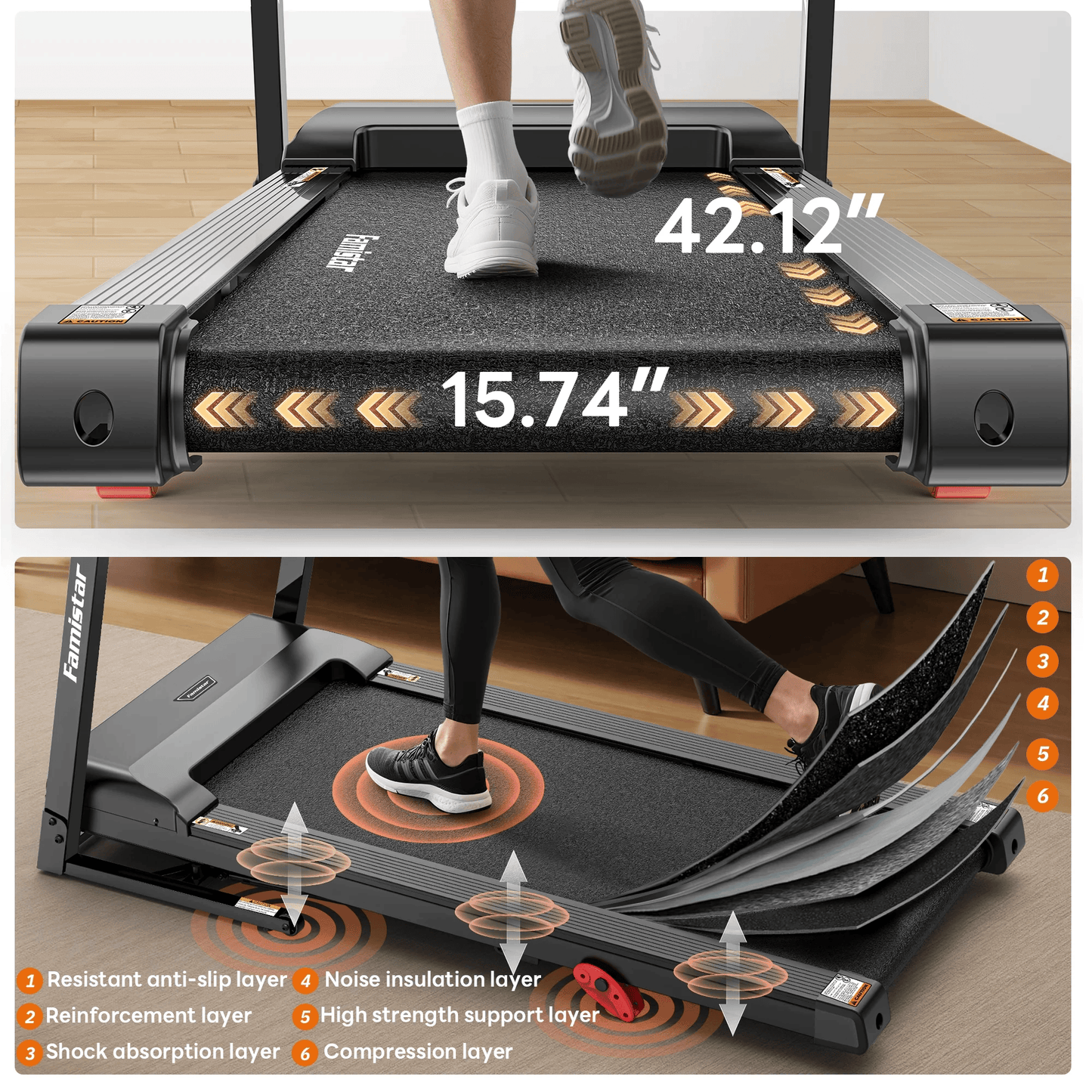 300LBS Capacity Portable Treadmill, Free Training Classes with APP, 64+3+3+1 Programs, Air damping System, 7.5MPH Jogging Walking Exercise Machine