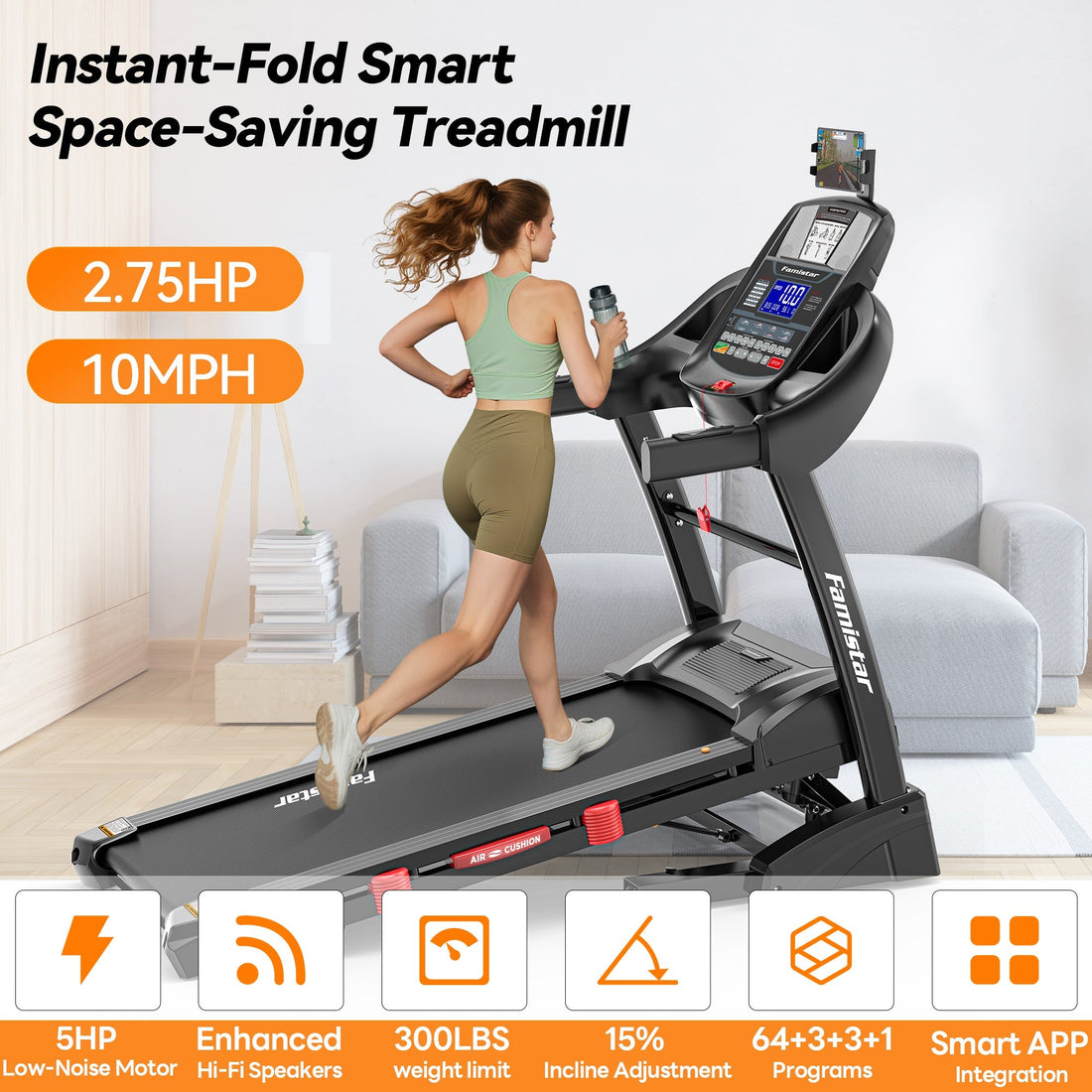 Famistar.life fitness app displayed on smartphone screen during indoor workout