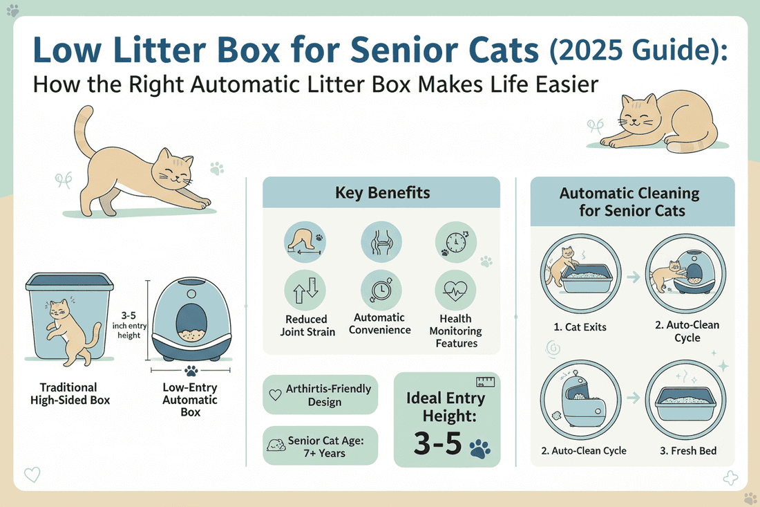 Low Litter Box for Senior Cats(2025 Guide): How the Right Automatic Litter Box Makes Life Easier