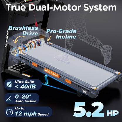 Famistar T90 | 2026 Latest Treadmill for Home Use | All-In-One Electric Treadmill with 20% Auto Incline, LCD monitor, Smart Compact Foldable Running Machine