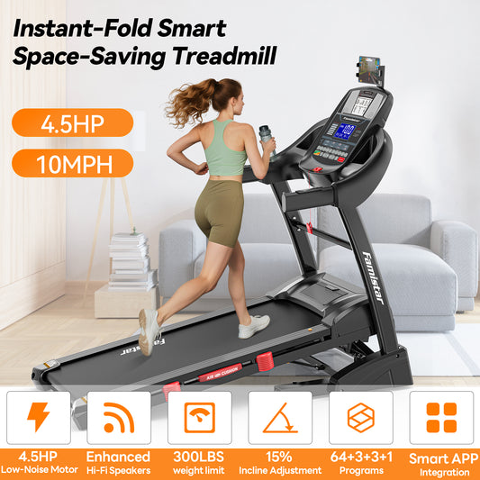 Famistar Treadmill T532 with Brushless Power! | Smart Folding Treadmill for Home & Office – Multiple-Level Auto Incline, Touchscreen, Bluetooth & Compact Design | For Premium Fitness