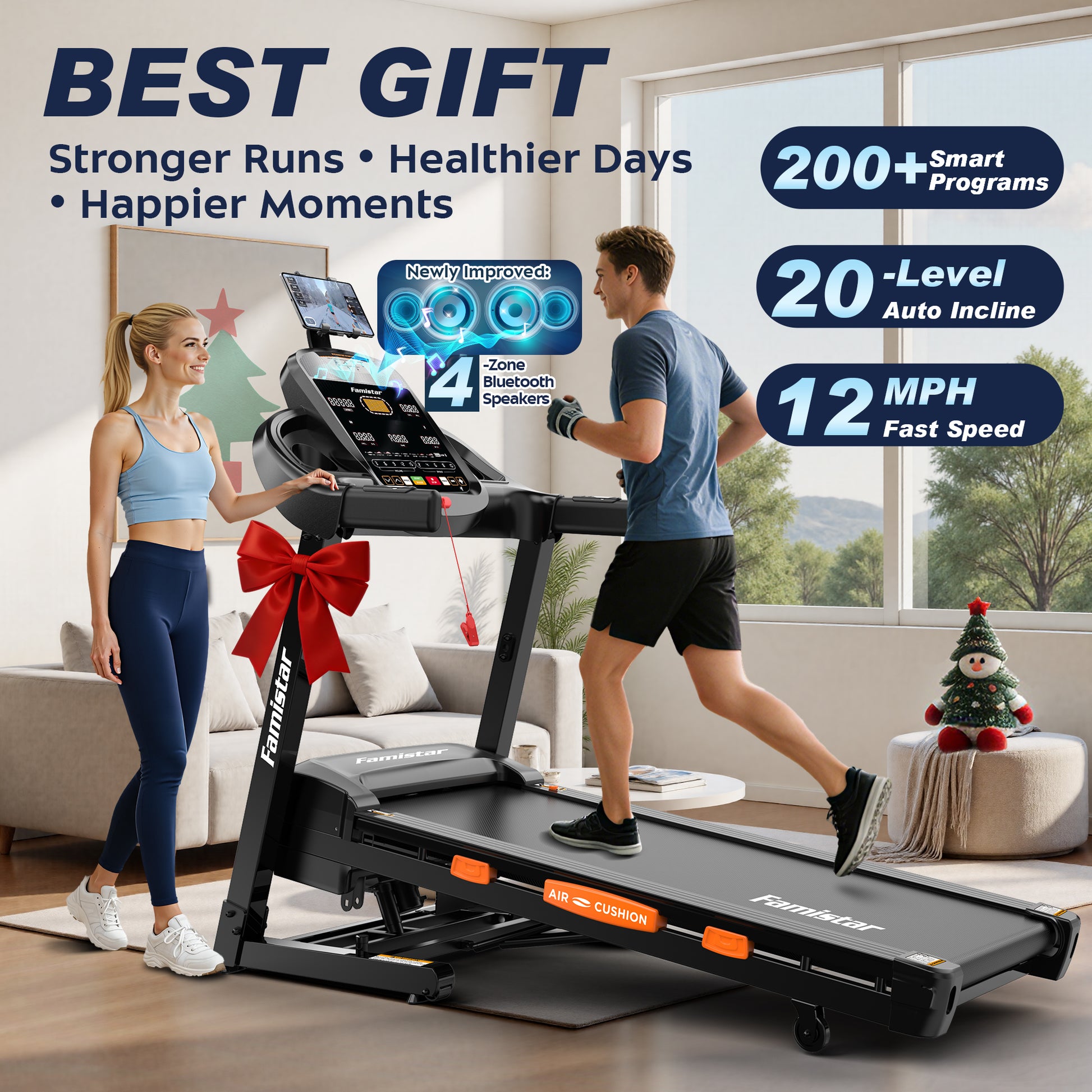 Famistar T90 | 2026 Latest Treadmill for Home Use | All-In-One Electric Treadmill with 20% Auto Incline, LCD monitor, Smart Compact Foldable Running Machine