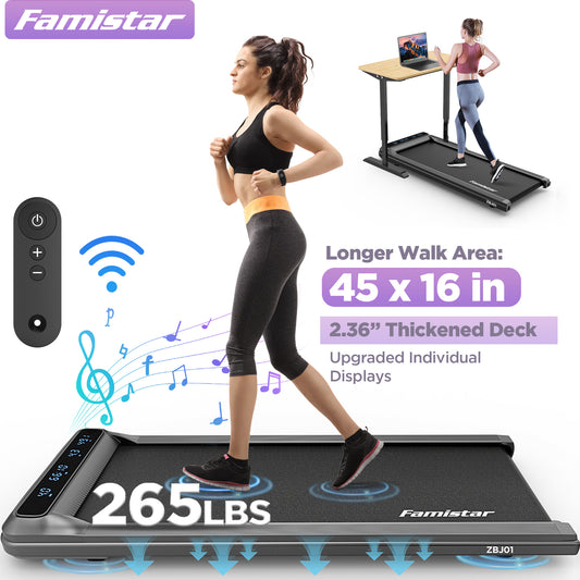 Walking Pad 2 in 1 Under Desk Treadmill, Portable Walking Jogging Machine for Home Office, 2.5HP Quiet Brushless Motor, LCD Display, Remote Control, 265lbs Capacity