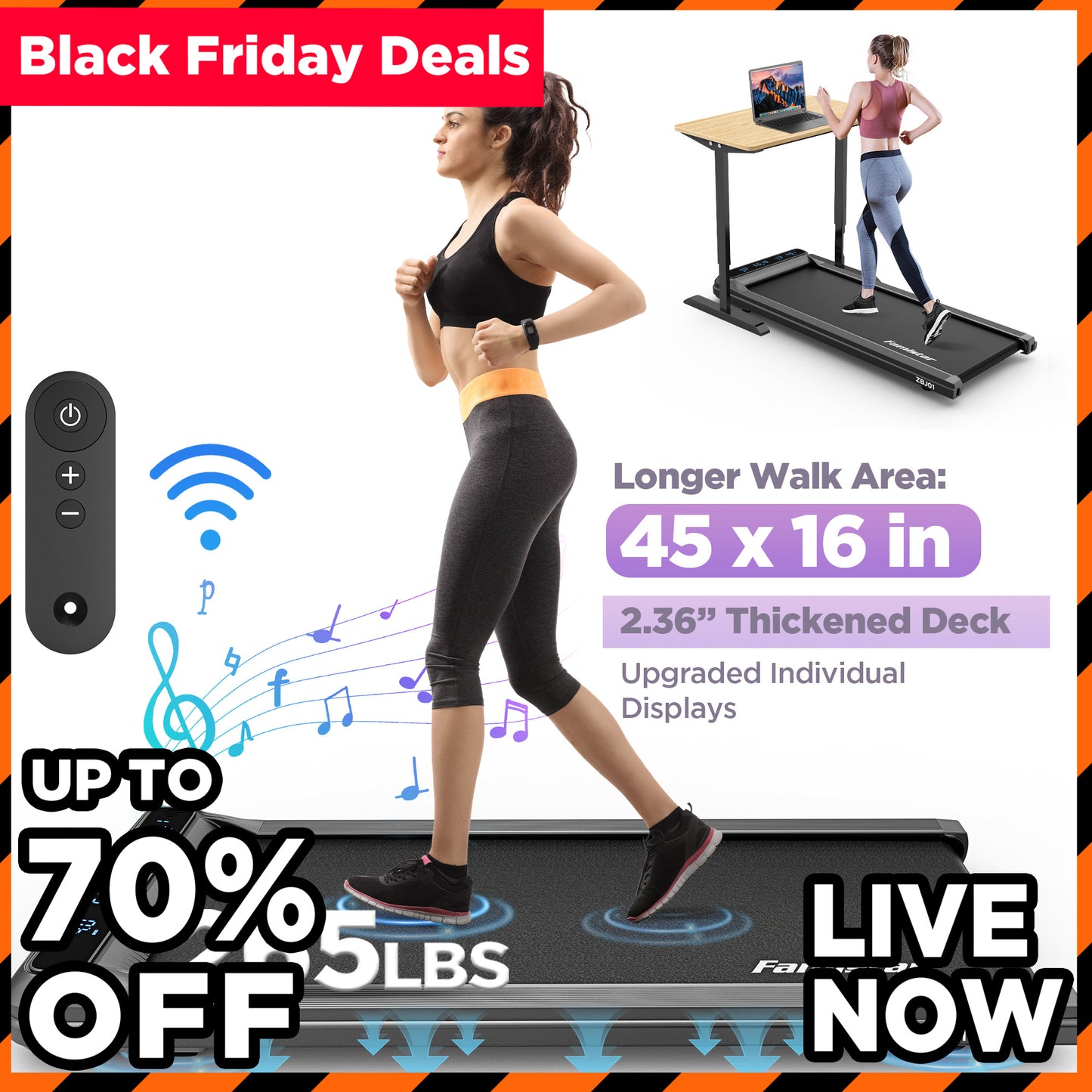 Walking Pad 2-in-1 Under Desk Treadmill, Portable Walking Treadmill Walking Jogging Machine for Home Office, 5-Layer Running Belt, Quiet Brushless Motor, LCD Display, Remote Control