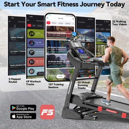 New! Famistar Treadmill T532 with Brushless Power! | Smart Folding Treadmill for Home & Office – Multiple-Level Auto Incline, Touchscreen, Bluetooth & Compact Design | For Premium Fitness