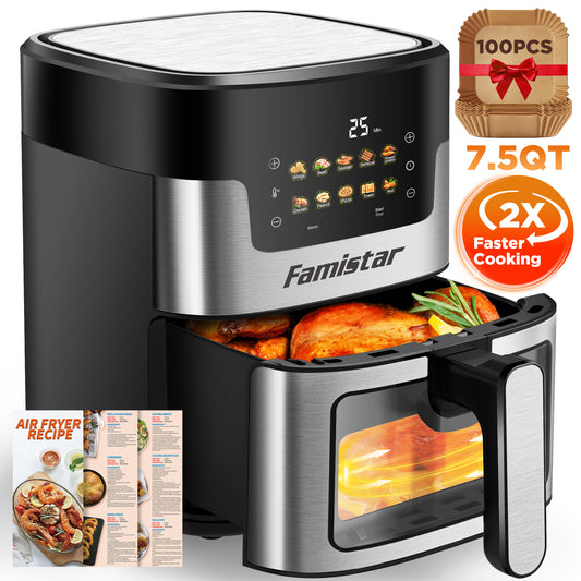Air Fryer, 7.5QT Air Fryer Oven Oilless Cooker, 10-in-1 Hot Air Fryers with Digital LED Touch Screen, 10 Preset Cookings, Dishwasher-Safe Basket, Including Air Fryer Paper Liners 100PCS