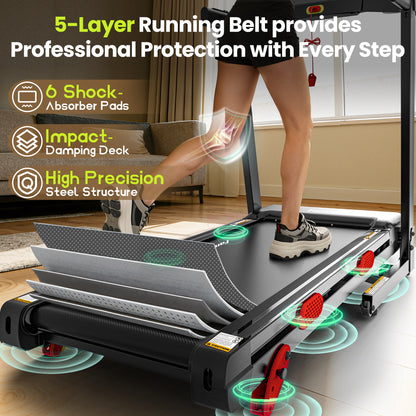 3.65HP 9MPH Treadmill for Home, 330LBS Capacity, Folding Treadmill w/ Incline & 105 Programs, Virtual Run with APP Control, Air damping System, Portable Exercise Equipment for Jogging Walking