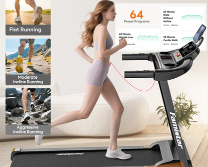 Famistar T70 | Compact Treadmill for At-Home Jogging Running Walking with Manual Incline – Space-Saving, Quiet & Easy to Use for Home & Office Fitness, Cardio Workouts