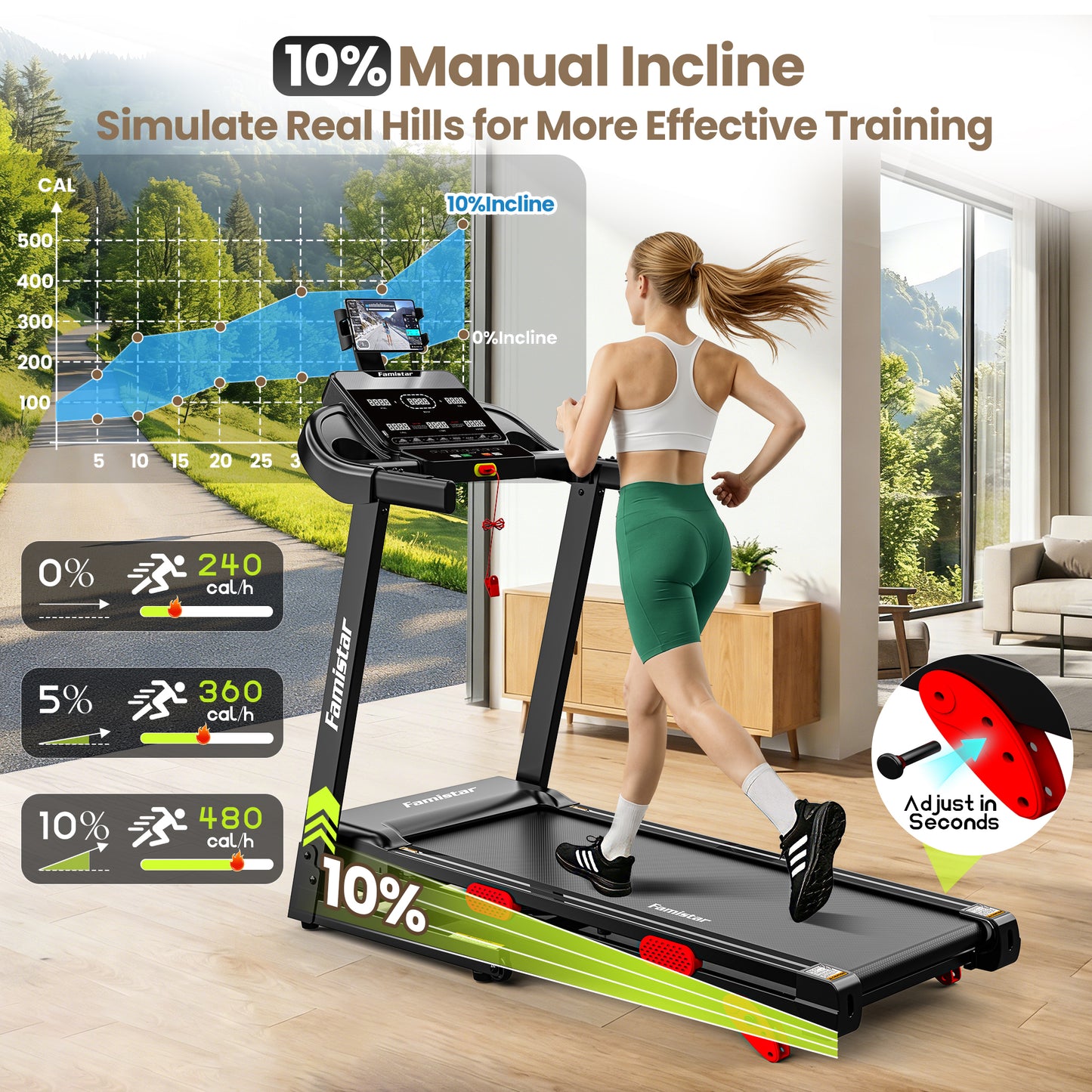 3.65HP 9MPH Treadmill for Home, 330LBS Capacity, Folding Treadmill w/ Incline & 105 Programs, Virtual Run with APP Control, Air damping System, Portable Exercise Equipment for Jogging Walking