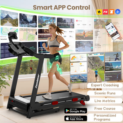 3.65HP 9MPH Treadmill for Home, 330LBS Capacity, Folding Treadmill w/ Incline & 105 Programs, Virtual Run with APP Control, Air damping System, Portable Exercise Equipment for Jogging Walking