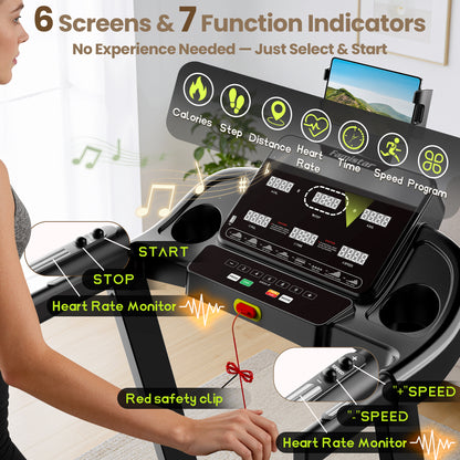 3.65HP 9MPH Treadmill for Home, 330LBS Capacity, Folding Treadmill w/ Incline & 105 Programs, Virtual Run with APP Control, Air damping System, Portable Exercise Equipment for Jogging Walking