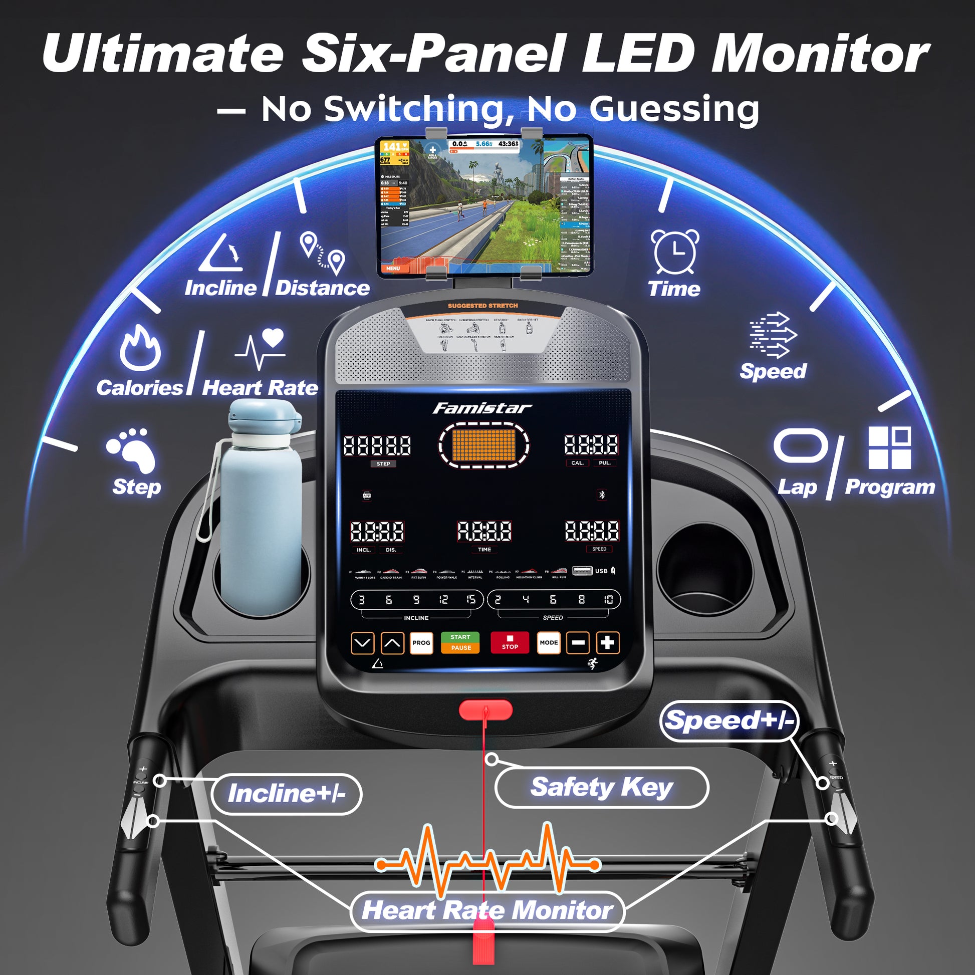 Famistar T90 | 2026 Latest Treadmill for Home Use | All-In-One Electric Treadmill with 20% Auto Incline, LCD monitor, Smart Compact Foldable Running Machine