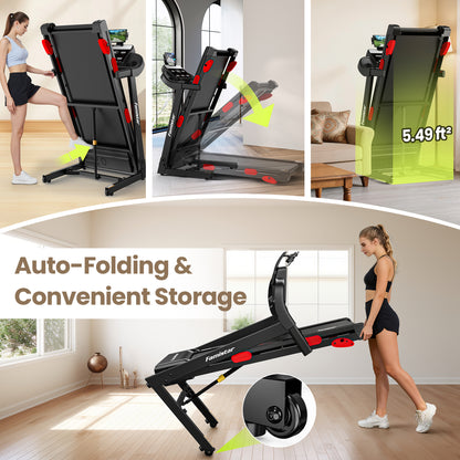 3.65HP 9MPH Treadmill for Home, 330LBS Capacity, Folding Treadmill w/ Incline & 105 Programs, Virtual Run with APP Control, Air damping System, Portable Exercise Equipment for Jogging Walking