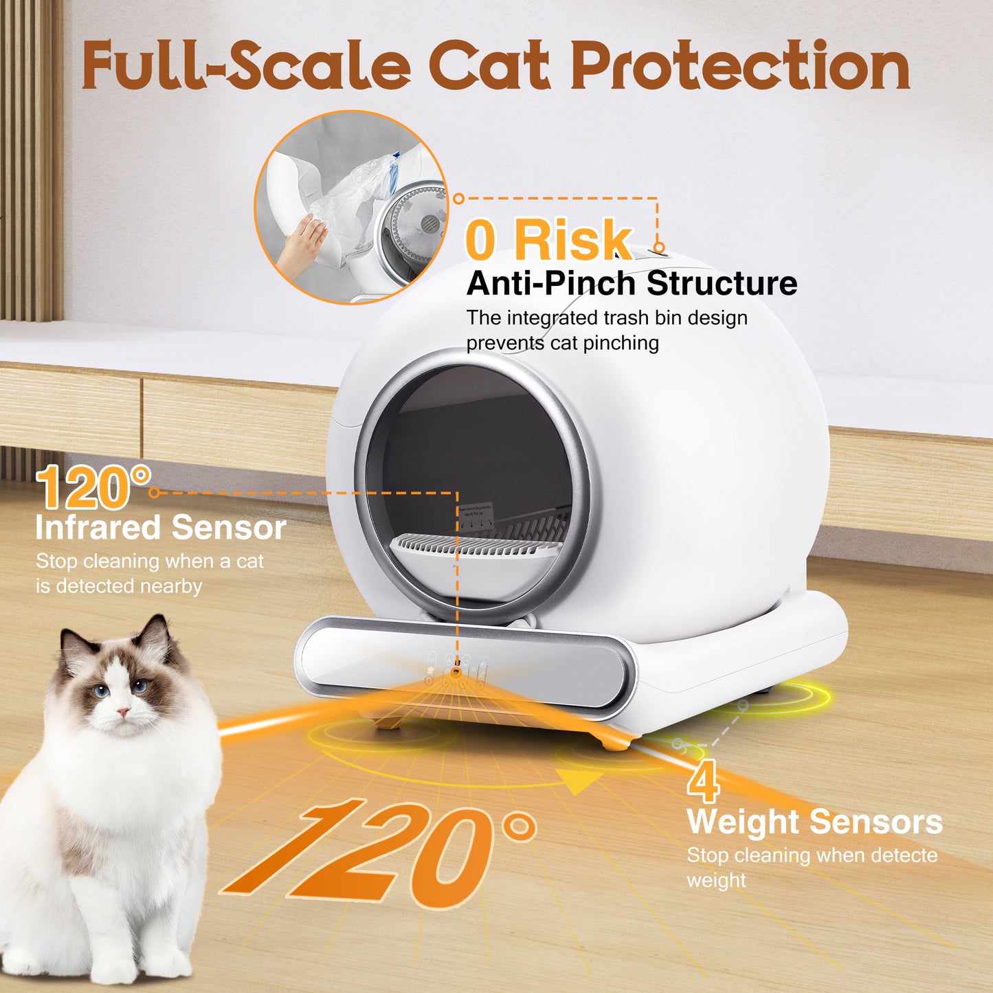 Self Cleaning Cat Litter Box, Automatic Cat Litter Box with APP Control and Odor Removal Robot with Liner, 2.4G Wifi App Control, Sensor Safety Protection for Multi Cats