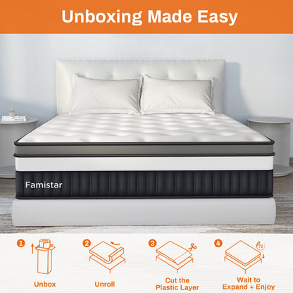 Famistar 14 inch King Hybrid Mattress – Memory Foam & Spring, Medium Firm with Strong Support & Pressure Relief, CertiPUR-US