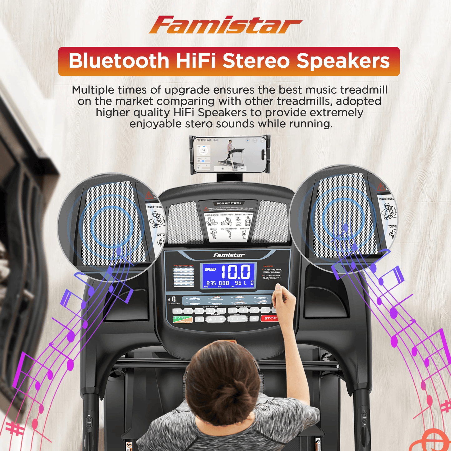 Folding Electric Treadmill for Home Gym – Portable Running & Walking Machine with Adjustable Incline, Smart APP Control, 64 Workout Programs, 300 lb Capacity, Bluetooth Speakers, 7.5MPH Speed