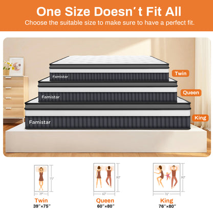 Famistar 14 inch King Hybrid Mattress – Memory Foam & Spring, Medium Firm with Strong Support & Pressure Relief, CertiPUR-US