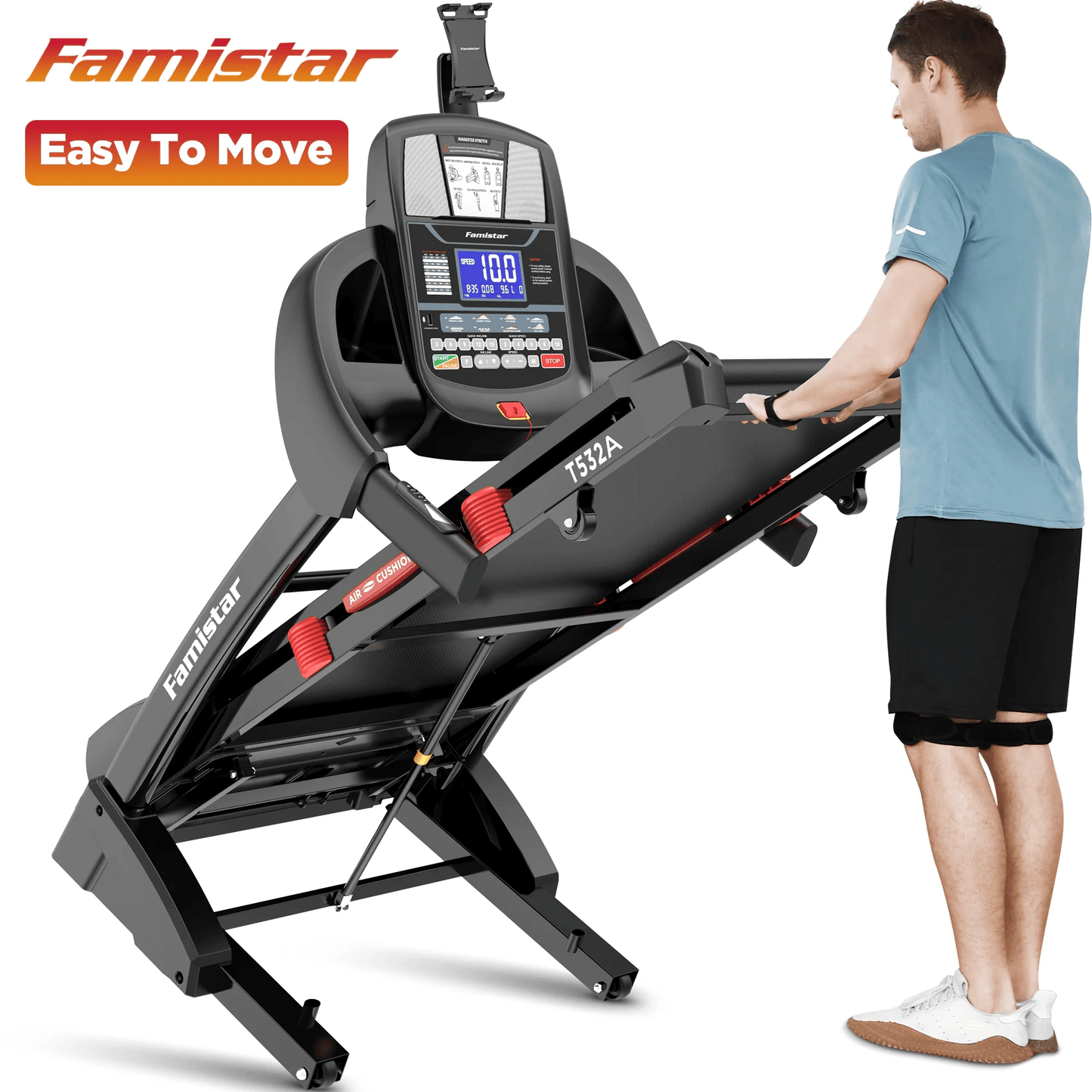 Folding Electric Treadmill for Home Gym – Portable Running & Walking Machine with Adjustable Incline, Smart APP Control, 64 Workout Programs, 300 lb Capacity, Bluetooth Speakers, 7.5MPH Speed