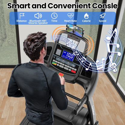 New Bundle! Famistar T532 Smart Folding Treadmill with 360° Rotating Cooling Fan & Convertible Phone/Tablet Holder + Knee Strap| 5.1HP Brushless Motor, Auto Incline, Compact Design, 3-Speed Adjustable Airflow
