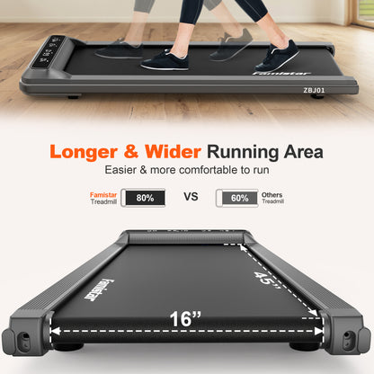 Walking Pad 2-in-1 Under Desk Treadmill, Portable Walking Treadmill Walking Jogging Machine for Home Office, 5-Layer Running Belt, Quiet Brushless Motor, LCD Display, Remote Control