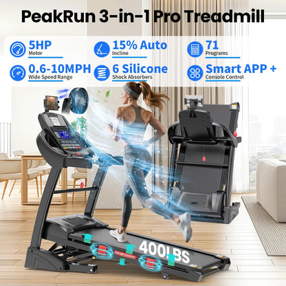 5HP Foldable Treadmill with Cooling Fan and Knee Pad, Deisgn for Home w/ 15% Auto Incline, 400lbs Capacity, 10MPH & 64+7 Programs