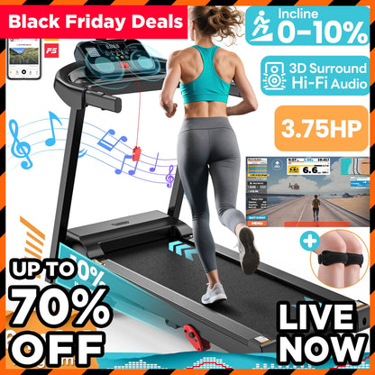 Incline Treadmill 300LBS Capacity Portable Running Treadmills, Free Training Classes with APP, 64+3+3+1 Programs, Air damping System, 7.5MPH Jogging Walking Exercise Machine