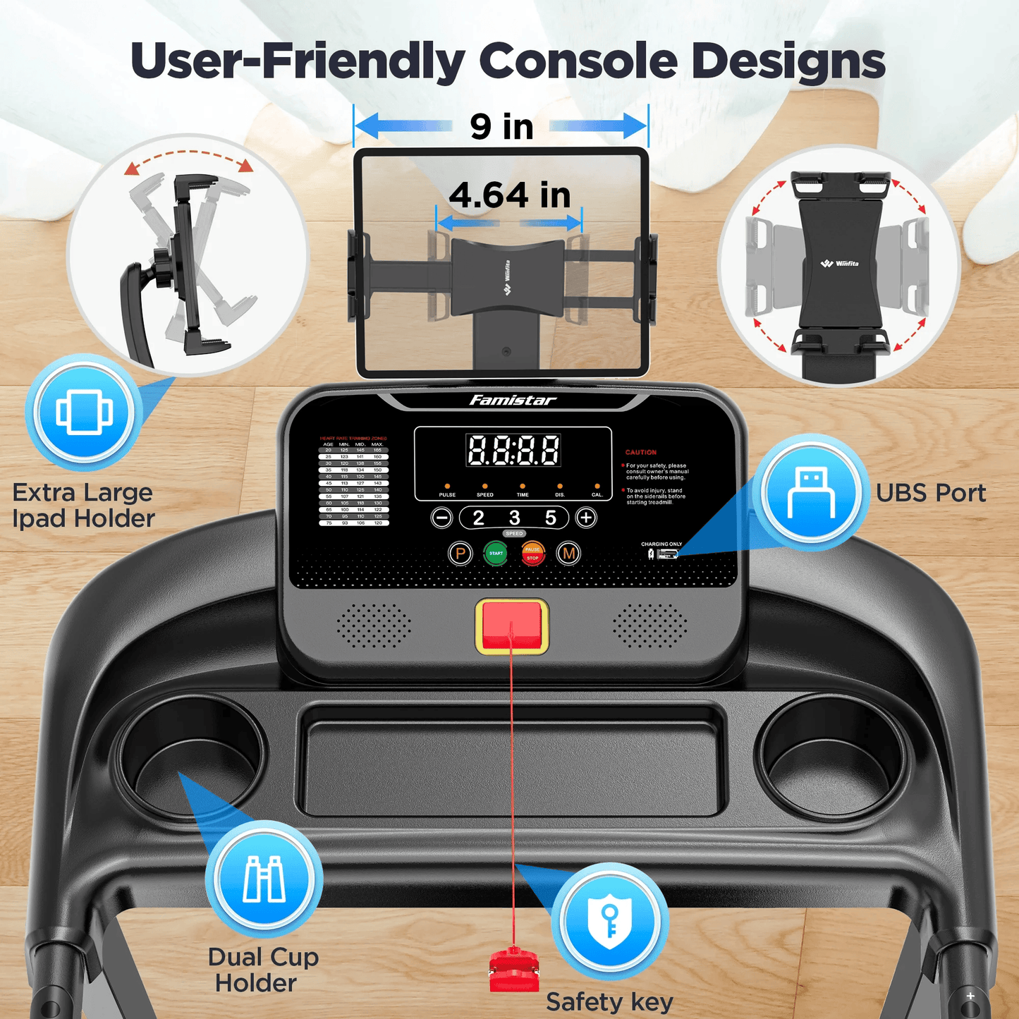 Smart Foldable Treadmill for Home with Adjustable Incline, APP & Bluetooth, 64 Workout Programs, 300 LBs Capacity | Famistar Portable Electric Running & Walking Machine