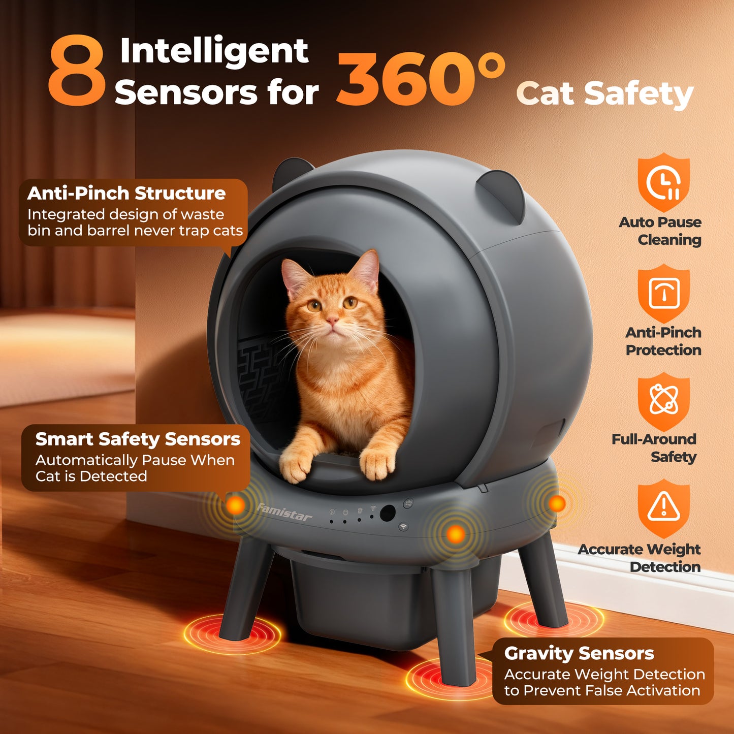 Famistar All-In-One Smart Self-Cleaning Cat Litter Box (100+15L Large), Mat & 2-roll set of Liners included  – Automatic, App-Controlled & Safe for Kittens