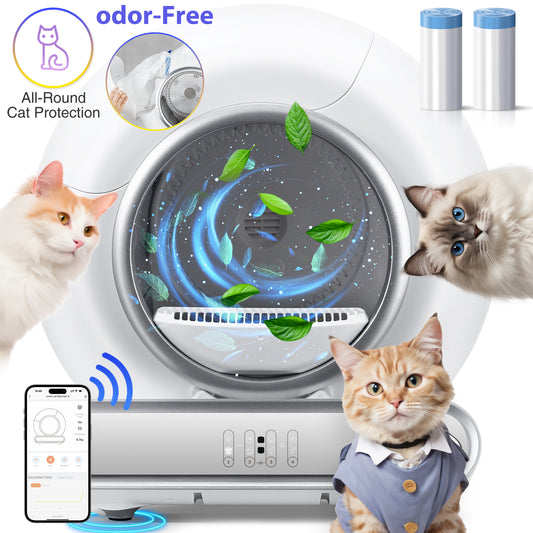 Self Cleaning Cat Litter Box, Automatic Cat Litter Box with APP Control and Odor Removal Robot with Liner, 2.4G Wifi App Control, Sensor Safety Protection for Multi Cats