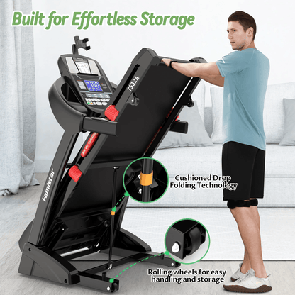 Famistar 5.0HP Smart Folding Treadmill for Home – 15% Auto Incline, 10MPH Speed, Bluetooth Speakers, 300 lbs Capacity, Compact Electric Running Machine with Knee Strap Gift