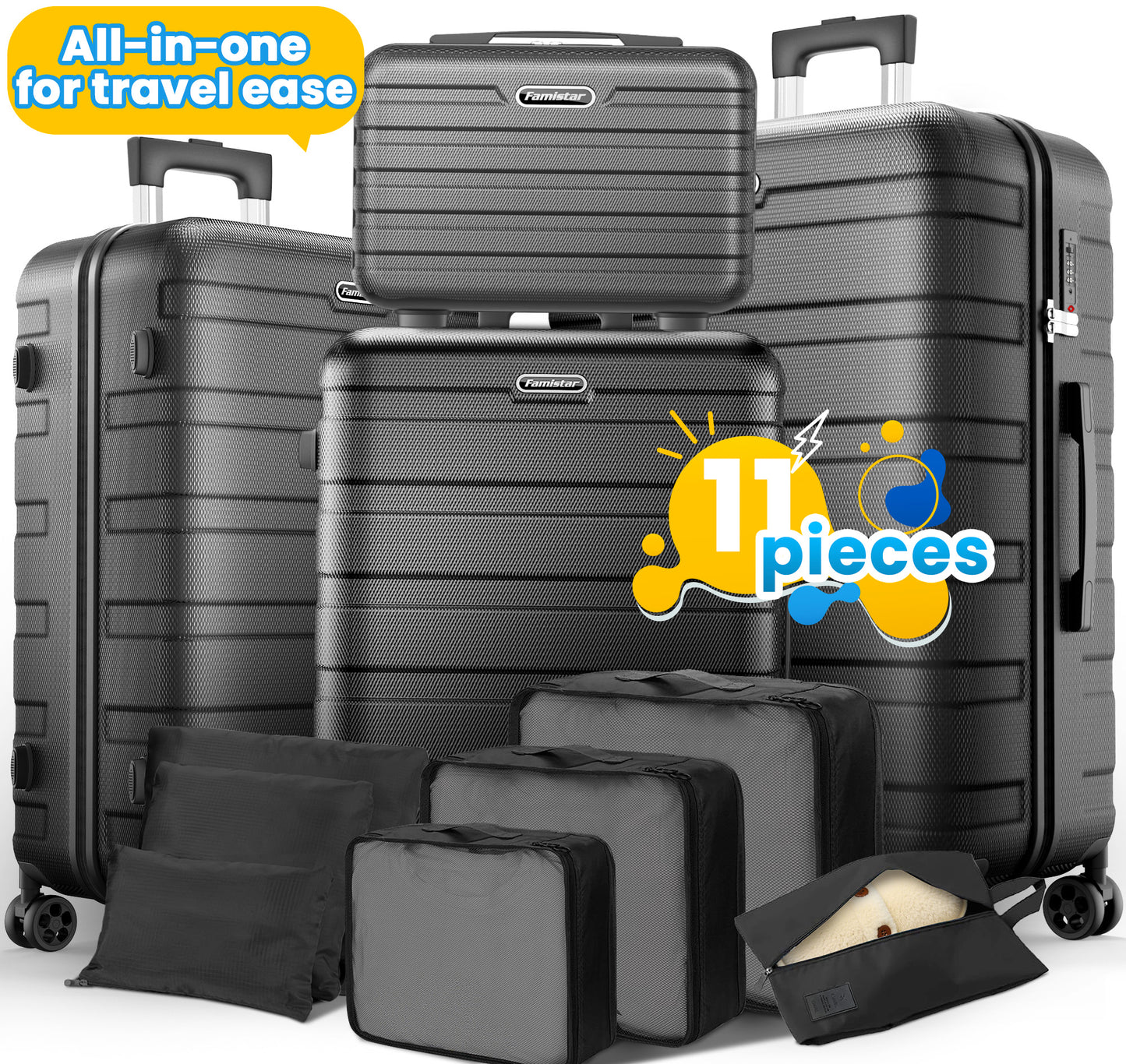 11-piece expandable spinner luggage set for travel - year-end deals