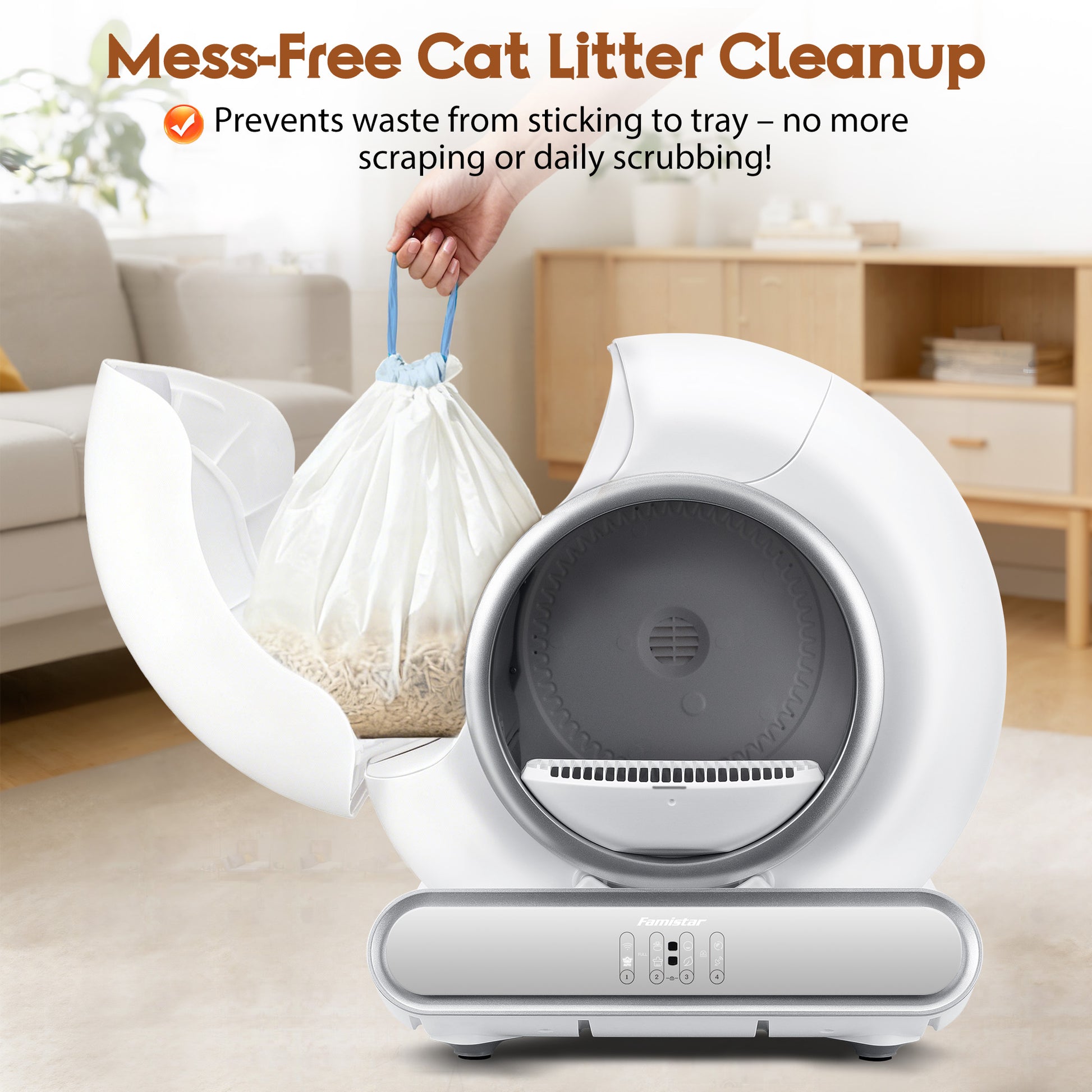 Extra Large Replacement Waste Bags for Famistar Self-Cleaning Cat Litter Box (For 65+9L Large Version Only), Disposable drawstring trash bag – Leakproof Extra Supply Liners for Automatic Kitty Boxes