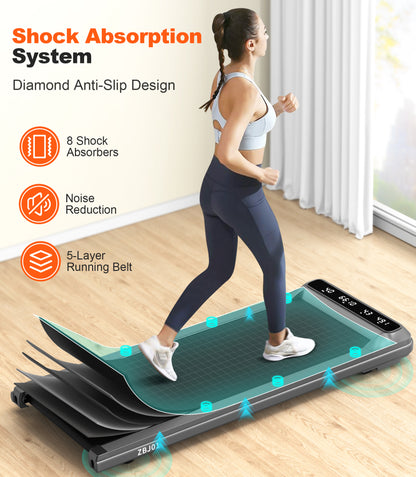 Walking Pad 2-in-1 Under Desk Treadmill, Portable Walking Treadmill Walking Jogging Machine for Home Office, 5-Layer Running Belt, Quiet Brushless Motor, LCD Display, Remote Control