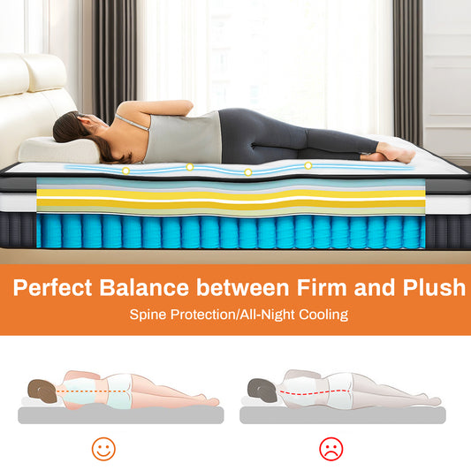 Famistar 14 inch King Hybrid Mattress – Memory Foam & Spring, Medium Firm with Strong Support & Pressure Relief, CertiPUR-US