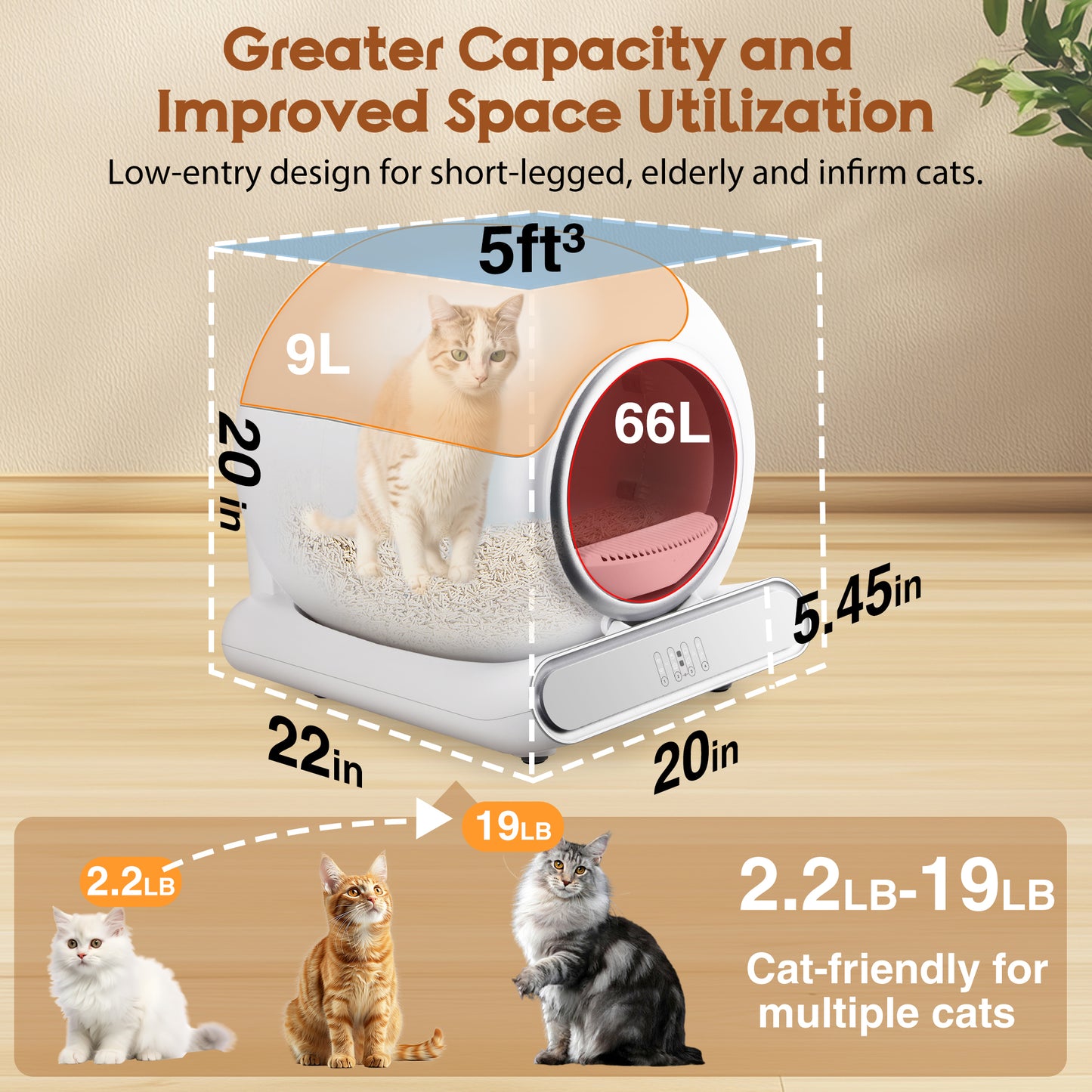Self Cleaning Cat Litter Box, Automatic Cat Litter Box with APP Control and Odor Removal Robot with Liner, 2.4G Wifi App Control, Sensor Safety Protection for Multi Cats