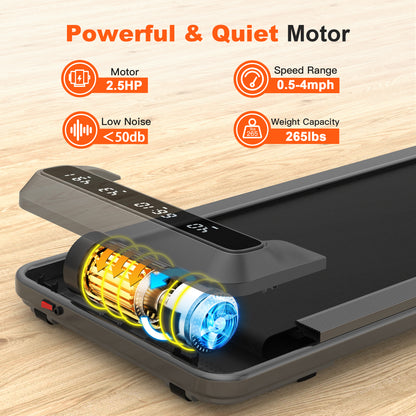 Walking Pad 2-in-1 Under Desk Treadmill, Portable Walking Treadmill Walking Jogging Machine for Home Office, 5-Layer Running Belt, Quiet Brushless Motor, LCD Display, Remote Control