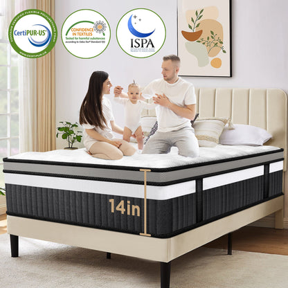 Famistar 14 inch King Hybrid Mattress – Memory Foam & Spring, Medium Firm with Strong Support & Pressure Relief, CertiPUR-US